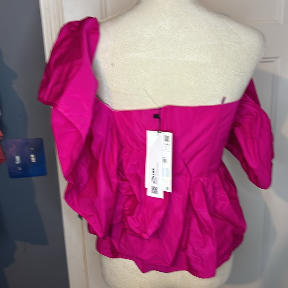 Zara Fuchsia Pink 3D ROSE RUFFLED ASYMMETRIC TOP - Picture 12 of 12